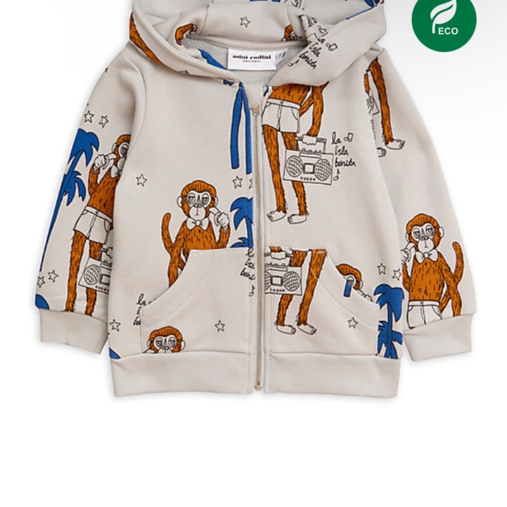 Mini Rodini Grey Monkey Zip Up Hoodie Size 80/86